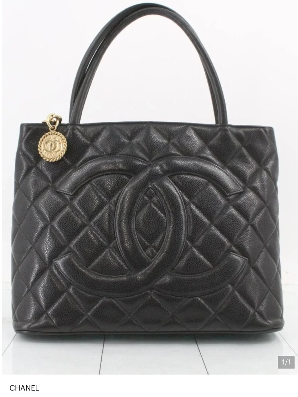 CHANEL Black Quilted Caviar Tote 7-Series with Gold Charm
